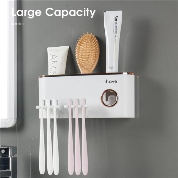 Toothbrush Holders Bathroom Decor with Toothpaste Dispenser - Picture 2 of 7